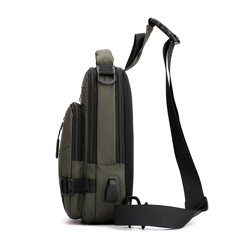 Men's Nylon Sling Bag Chest Shoulder Backpack Crossbody Bag W/USB Charging Port