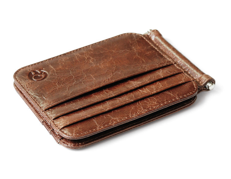 12 Card Holders Retro Leather Wallet Money Clip W/ Metal Clip