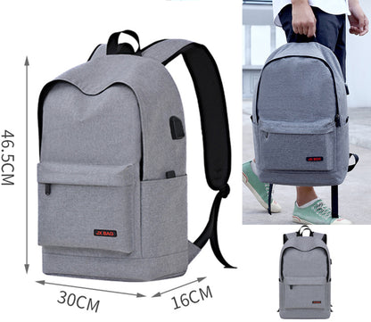 Size L Black Backpack Simple School Bag Middle School Backpack USB Backpack
