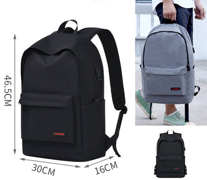 Size L Black Backpack Simple School Bag Middle School Backpack USB Backpack
