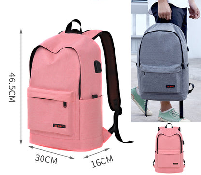 Size L Black Backpack Simple School Bag Middle School Backpack USB Backpack