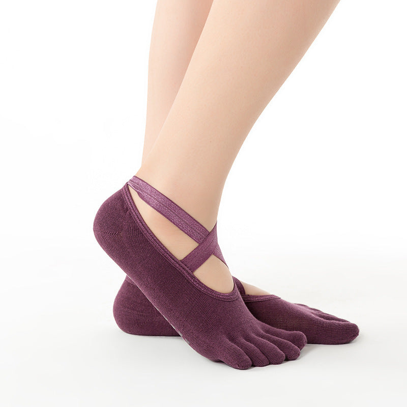 Socks for Women with Grips Non-Slip Five Toe Socks for Pilates, Barre, Ballet, Fitness