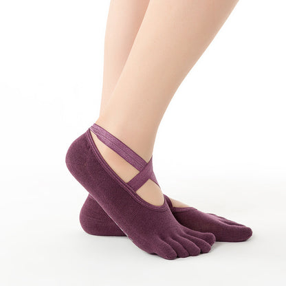 Socks for Women with Grips Non-Slip Five Toe Socks for Pilates, Barre, Ballet, Fitness