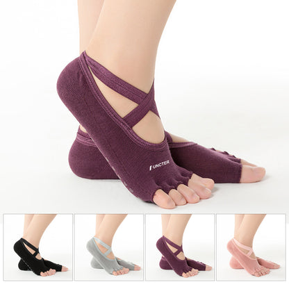 Yoga Socks with Grips for Women Toeless Non Slip Pilates Socks Five Toe Socks for Barre , Fitness