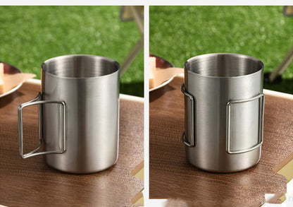 400 ml Foldable Handle Double Wall Stainless Steel Cup