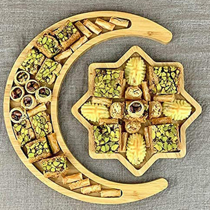 Creative Starry Moon Food Plate Set Solid Wood Dried Fruit Snacks Irregular Moon Bamboo Tray