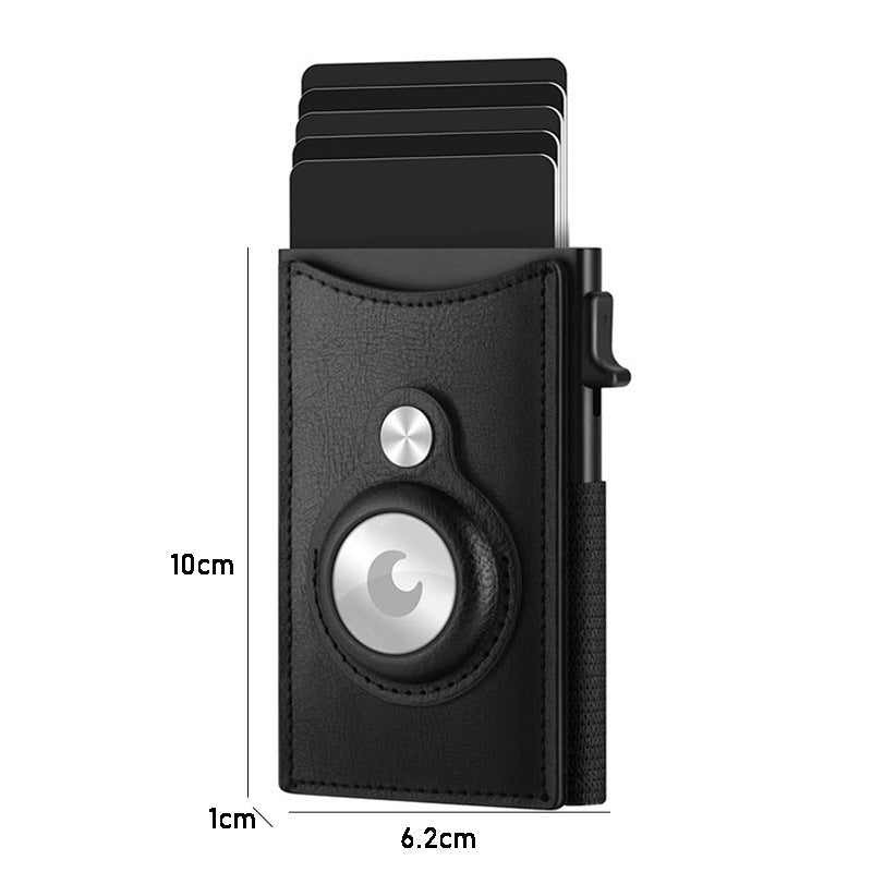 RFID Pop-up Card Holder Genuine Leather Card Bag Tracker Case Wallet Card Clip W/ Elastic Band