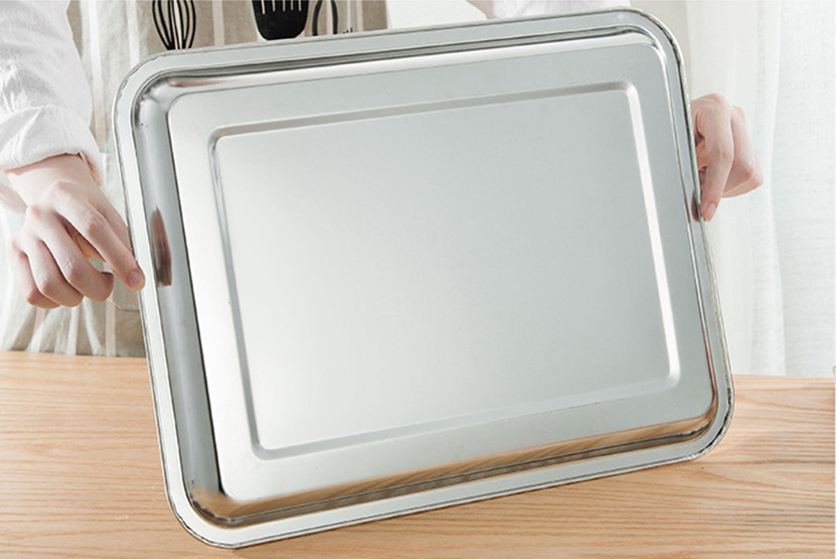 12.60 x 8.66 x 0.78" Stainless Steel Rectangular Thickened Tray Stainless Steel Metal Tray