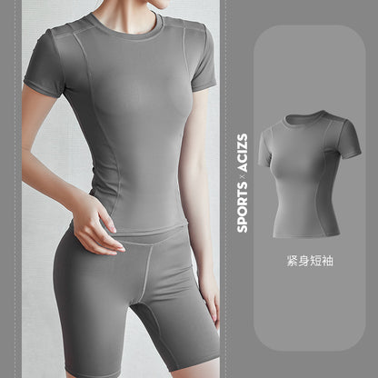 Women's Short Sleeve Yoga Athletic Shirt Cropped Sweatshirt