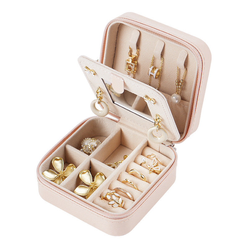 PU Jewelry Box Travel Mirror Jewelry Case Gift Boxes Pendant Box