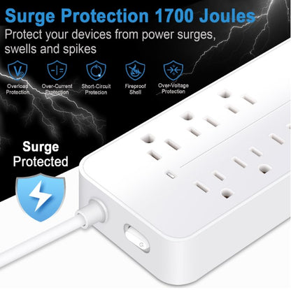 10 Outlets Surge Protector Power Strip w/ 3 USB Charging Ports
