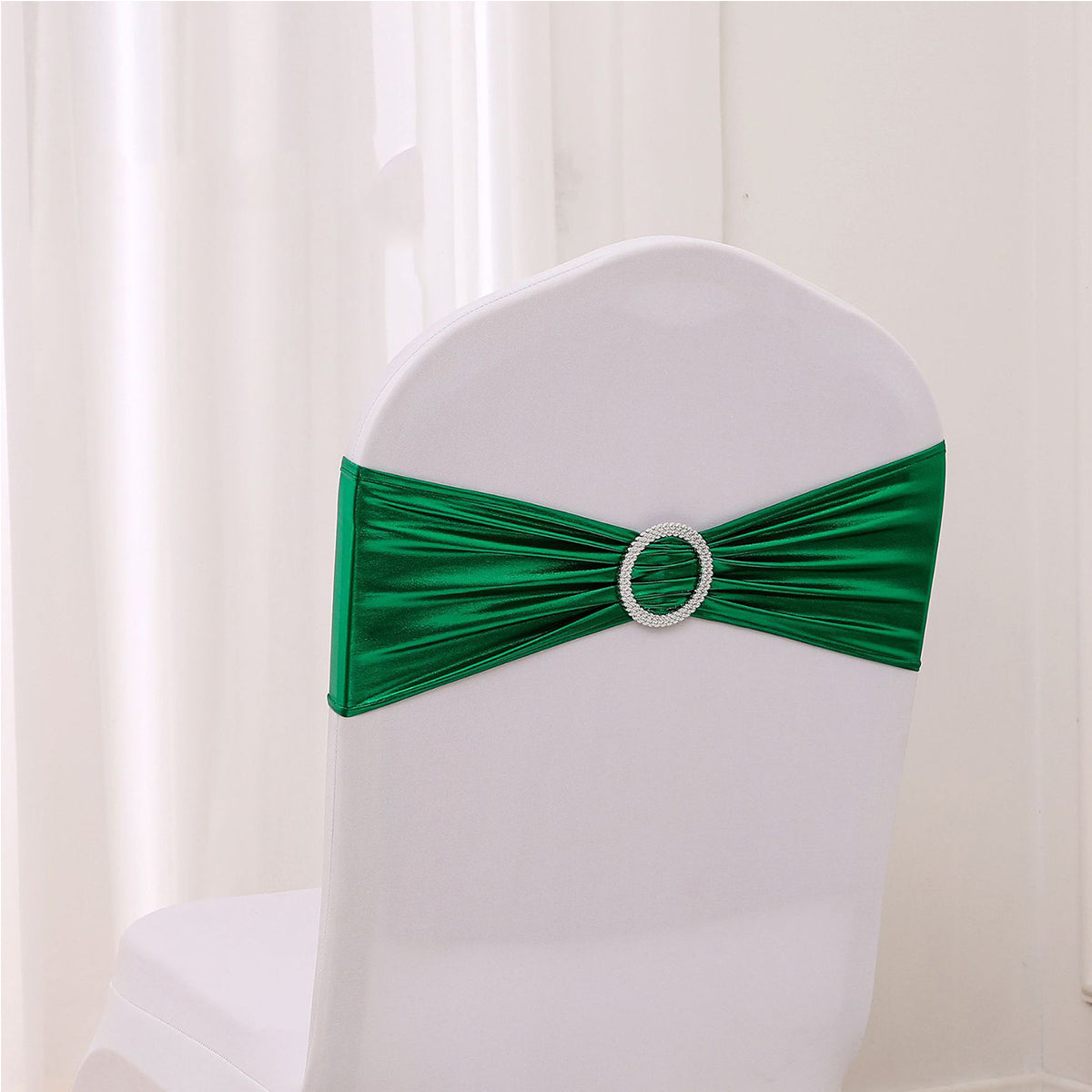 Bronzing Color Chair Sashes Bowknot Stretchy Bands Chair Bowknot W/ Diamond Buckle