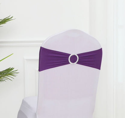 Chair Sashes Bow Satin Bowknot Stretchy Bands Chair Bowknot W/ Diamond Buckle