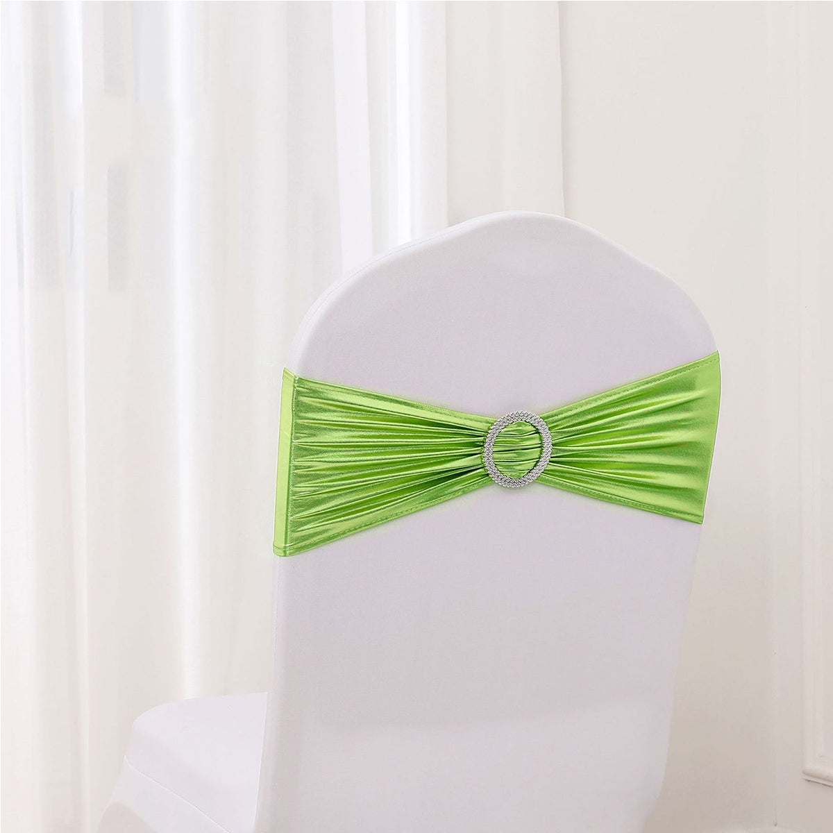 Bronzing Color Chair Sashes Bowknot Stretchy Bands Chair Bowknot W/ Diamond Buckle