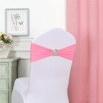 Chair Sashes Bow Satin Bowknot Stretchy Bands Chair Bowknot W/ Crown Diamond Buckle