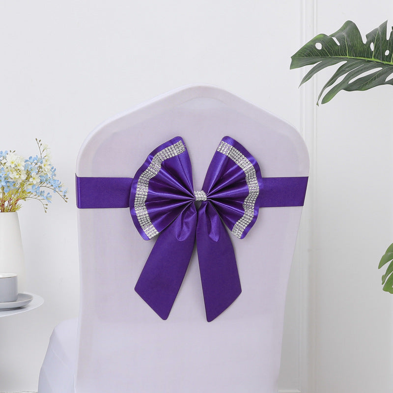 #2 Chair Back Flower Chair Sashes Bow Satin Bowknot Stretchy Bands Chair Bowknot