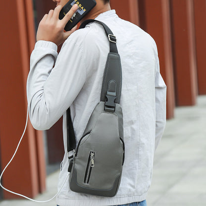 Men's Oxford Sling Bag Chest Shoulder Backpack Crossbody Bag W/USB Charging Port