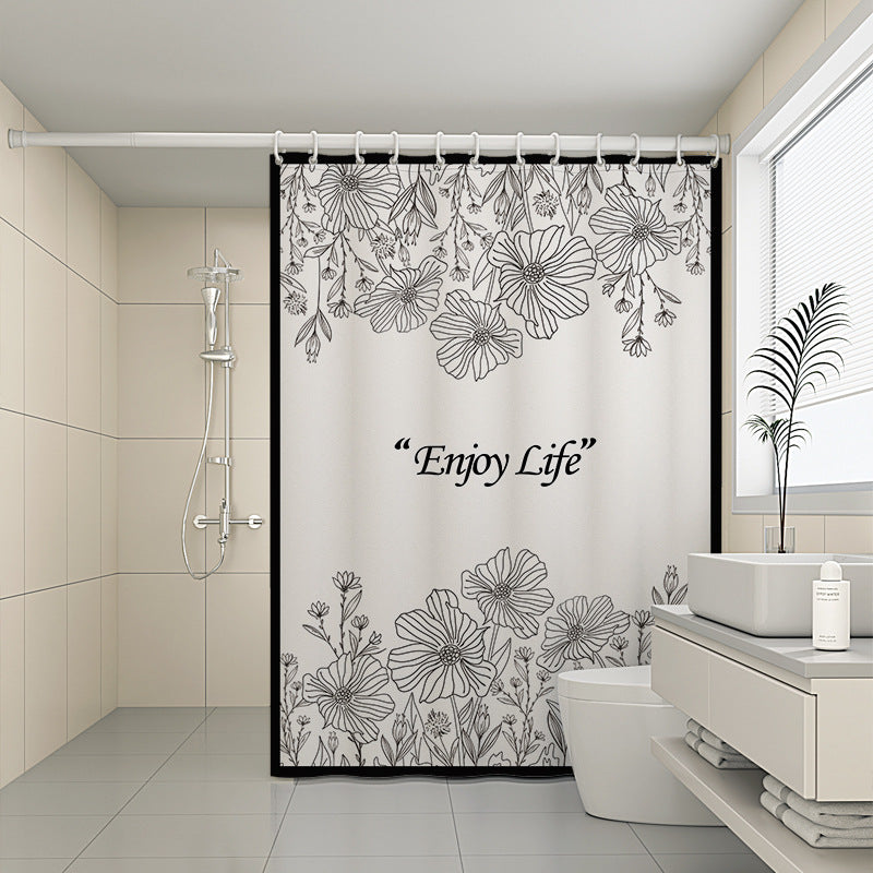 Custom Pattern Waterproof Fabric Soft Hotel Quality Cloth Shower Liner/12 Shower Curtain Hooks