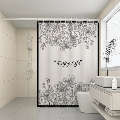 Custom Pattern Waterproof Fabric Soft Hotel Quality Cloth Shower Liner/12 Shower Curtain Hooks