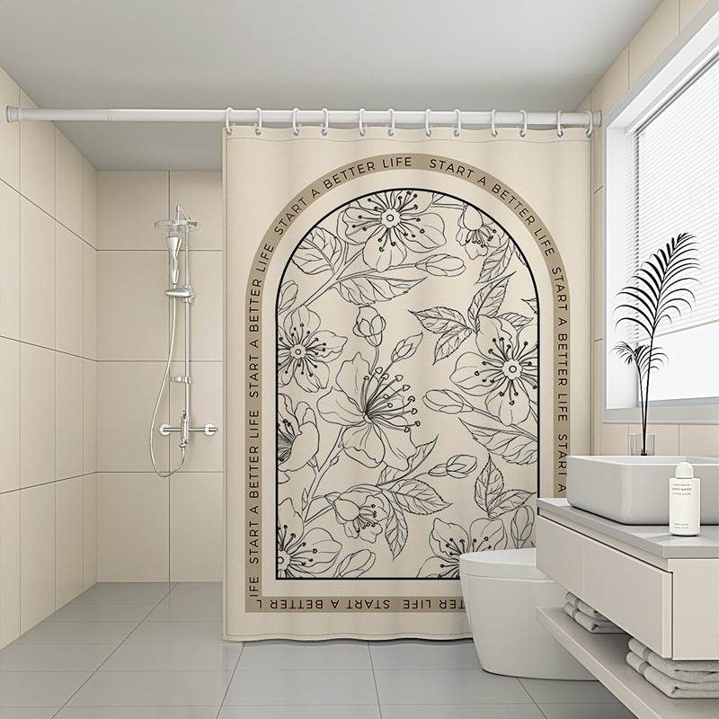 Custom Pattern Waterproof Fabric Soft Hotel Quality Cloth Shower Liner/12 Shower Curtain Hooks