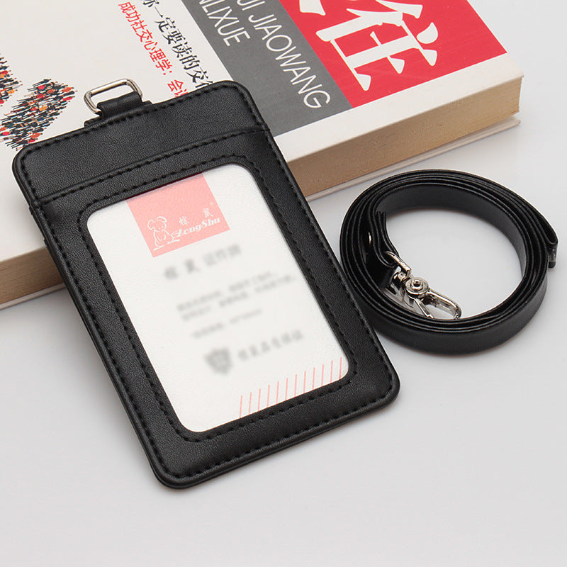 Leather Badge Holder With Wax Lanyard Employee Badge Holder Card Holder