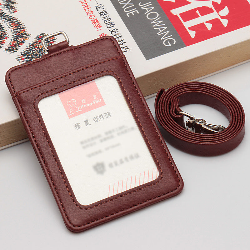 Leather Badge Holder With Wax Lanyard Employee Badge Holder Card Holder