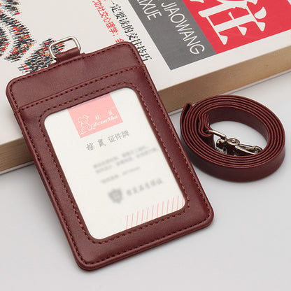 Leather Badge Holder With Wax Lanyard Employee Badge Holder Card Holder
