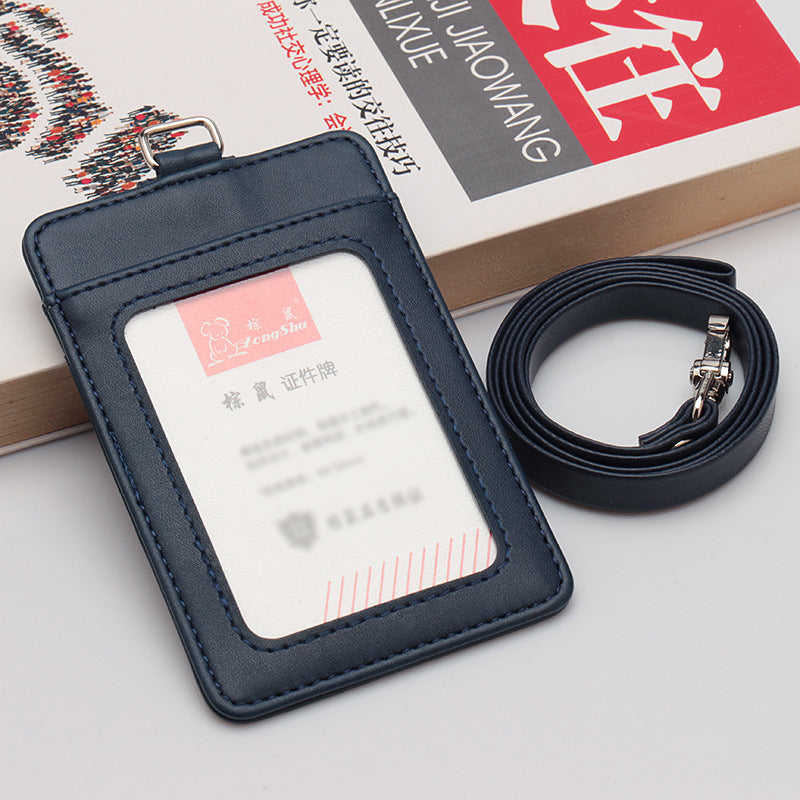 Leather Badge Holder With Wax Lanyard Employee Badge Holder Card Holder