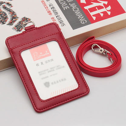Leather Badge Holder With Wax Lanyard Employee Badge Holder Card Holder
