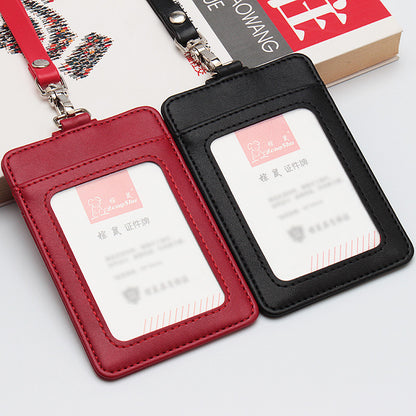 Leather Badge Holder With Wax Lanyard Employee Badge Holder Card Holder