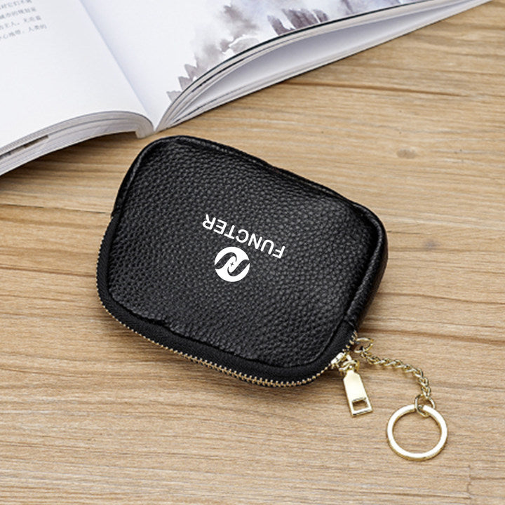 Leather Textured Zipper Coin Wallet Keychain Wallet