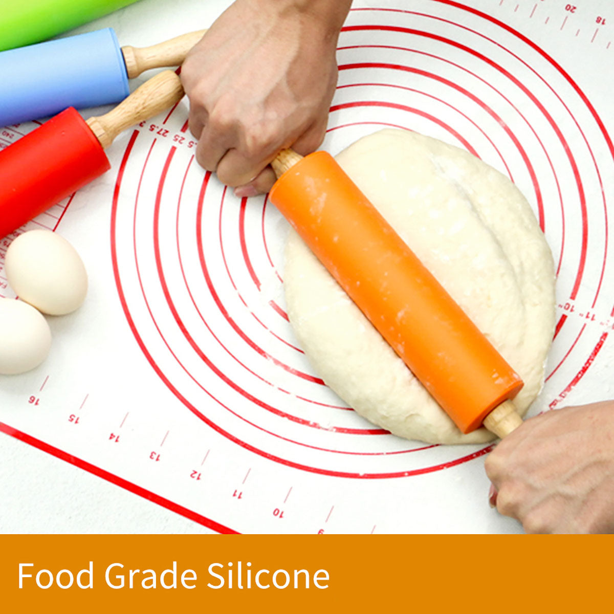 Plastics Handle Silicone Rolling Pin Small Size 9x1.7"