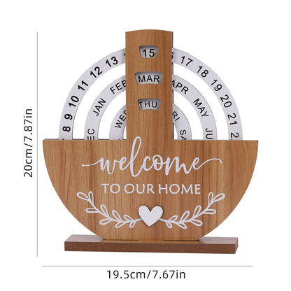 Creative Manual Rotating Wooden Disc Perpetual Desk Calendar