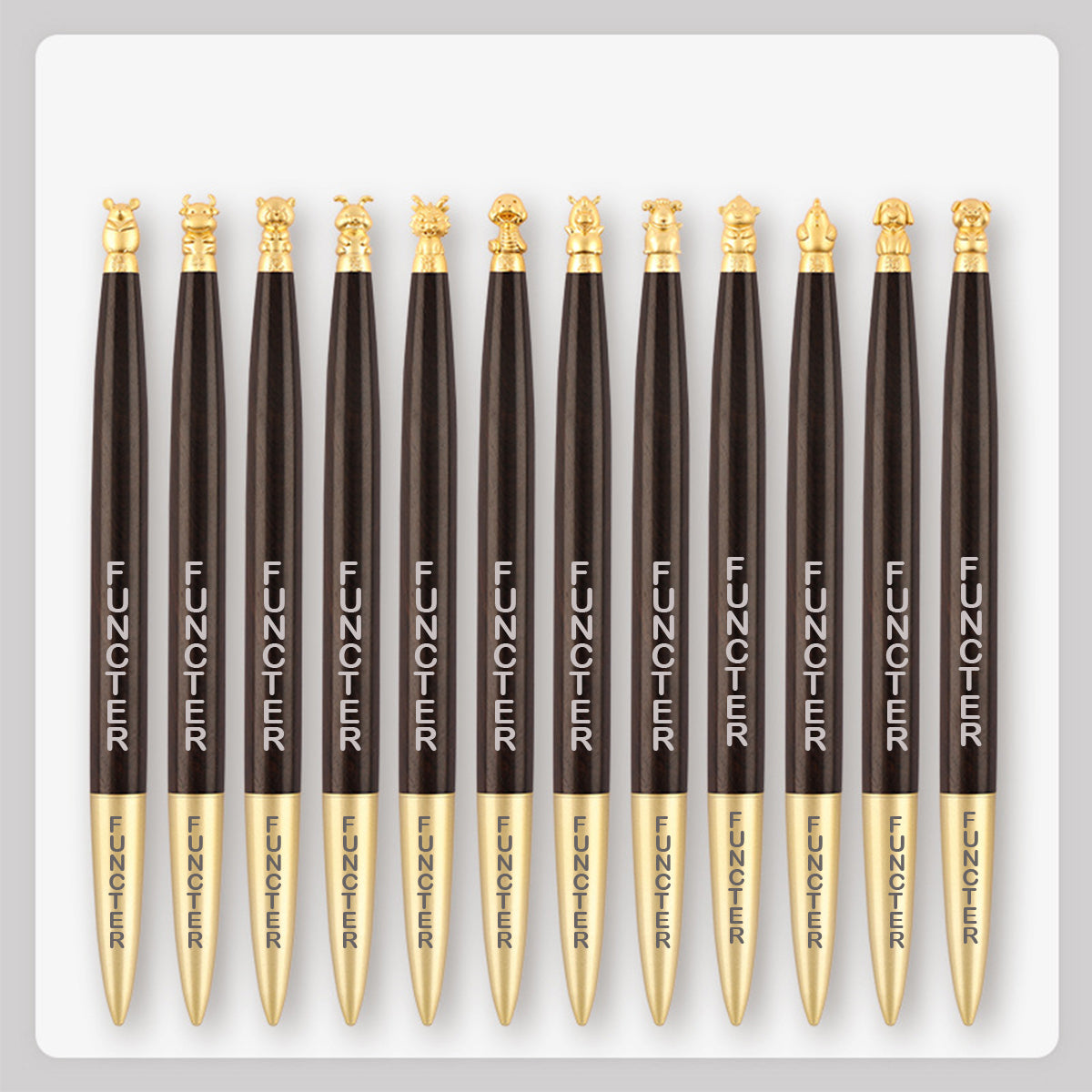 Brass Zodiac Black Sandalwood Ballpoint Pen Business Pen Set 12 Pens