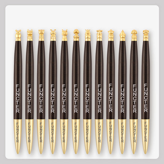 Brass Zodiac Black Sandalwood Ballpoint Pen Business Pen Set 12 Pens