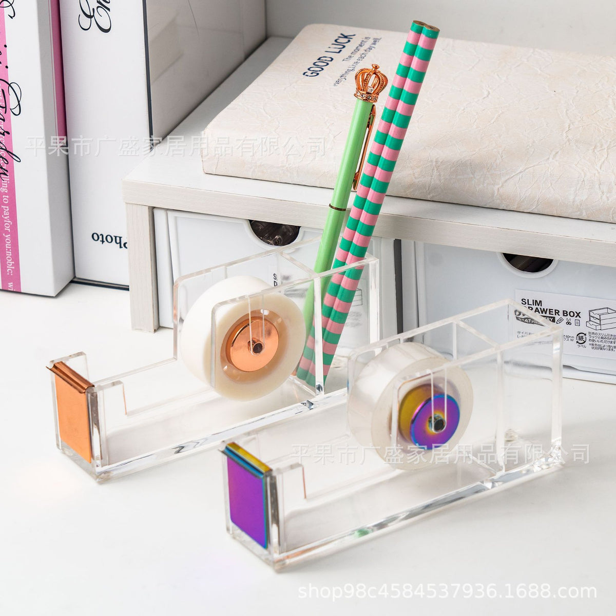 Single Pen Holder With Acrylic Desktop Tape Dispenser