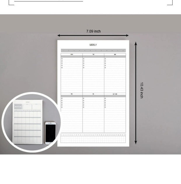 Weekly planner size depiction