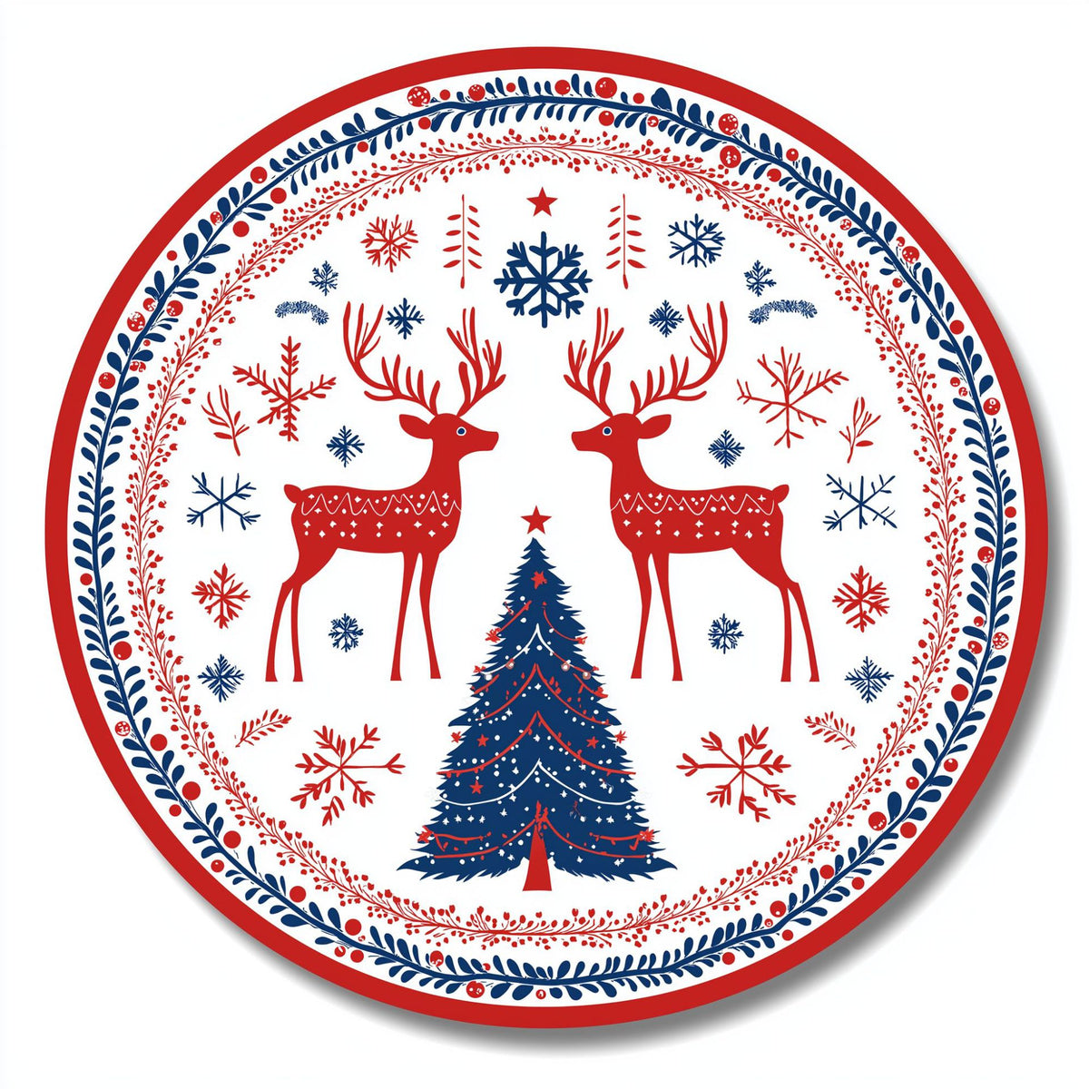 Full Size Full Color Digital Printing Christmas Reindeer Rug Diam 59"