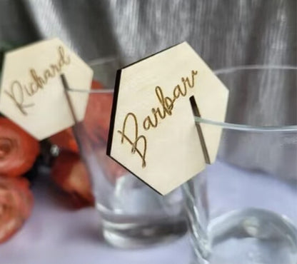 Hexagonal Wood Drink Marker Wine Glass Recognizer