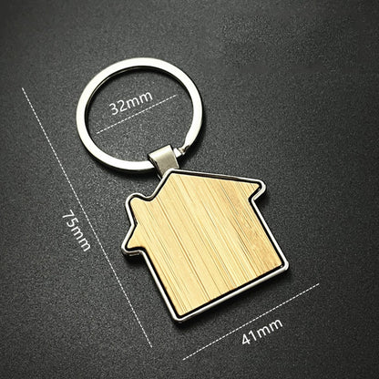 Bamboo Surface House Shape Keychain