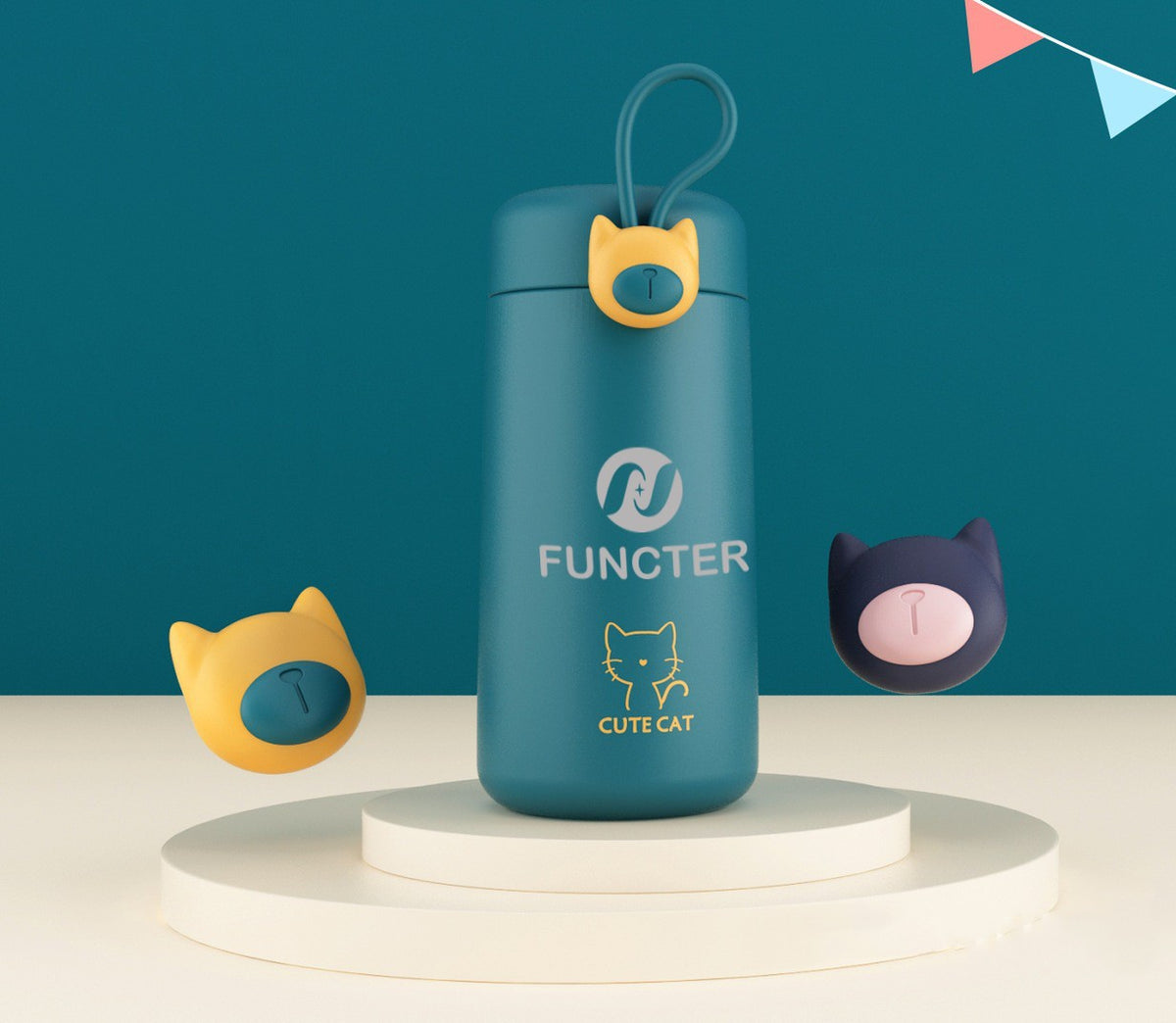 Stainless Steel Cute Cat Insulated Water Bottle 9 oz.