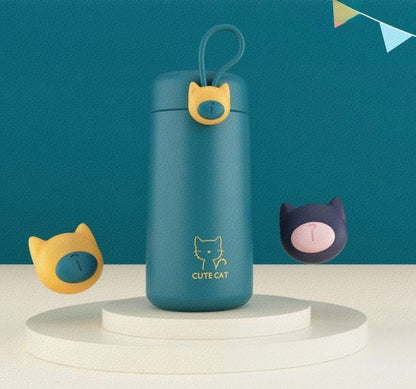 Stainless Steel Cute Cat Insulated Water Bottle 9 oz.