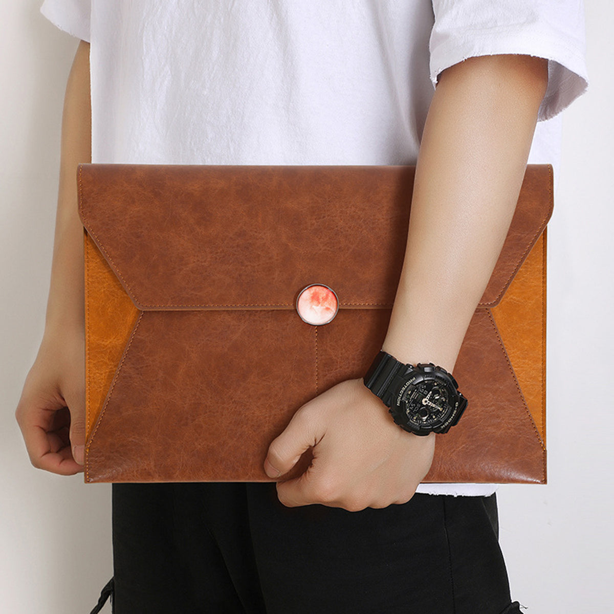 PU Leather A4 Envelope File Organiser Document Bags W/ Magnetic Snap Closure