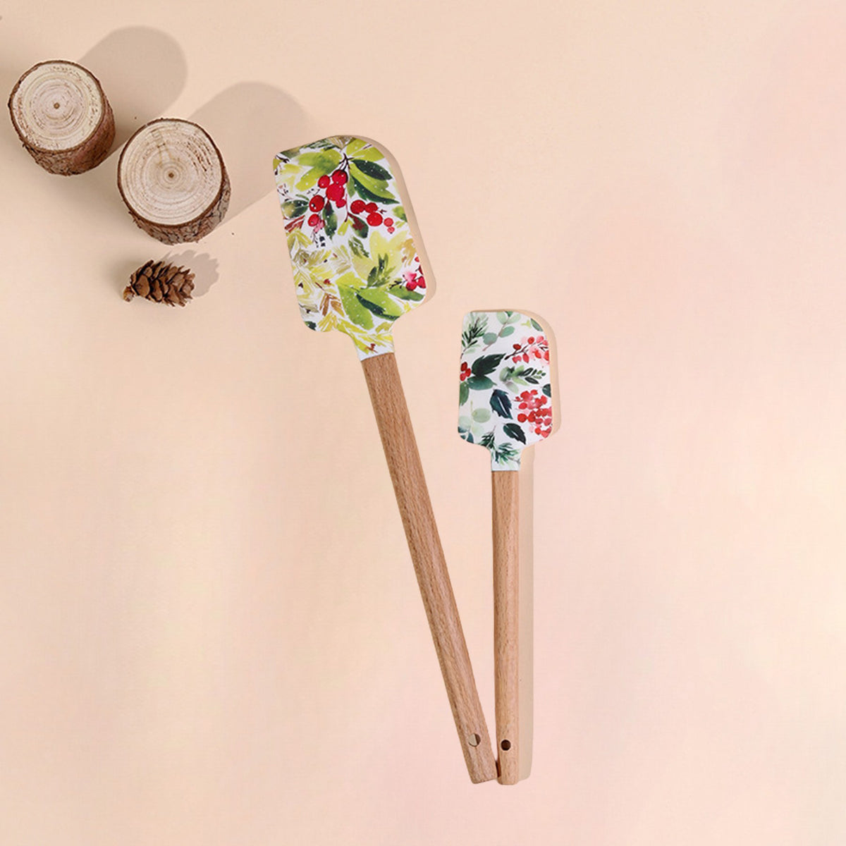 Silicone Spatula Wooden Handle Set Of 2 Pcs Non-Stick Kitchen Kit