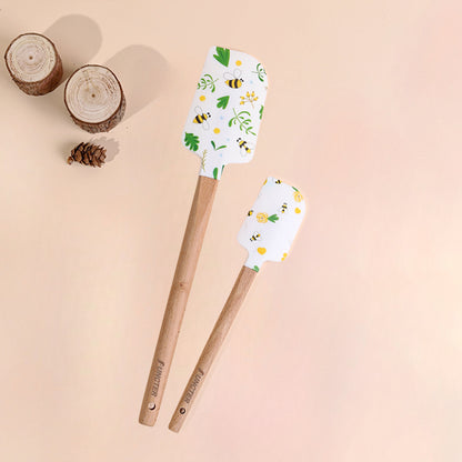Wooden Handle Silicone Spatula Set 2 pcs For Scraping