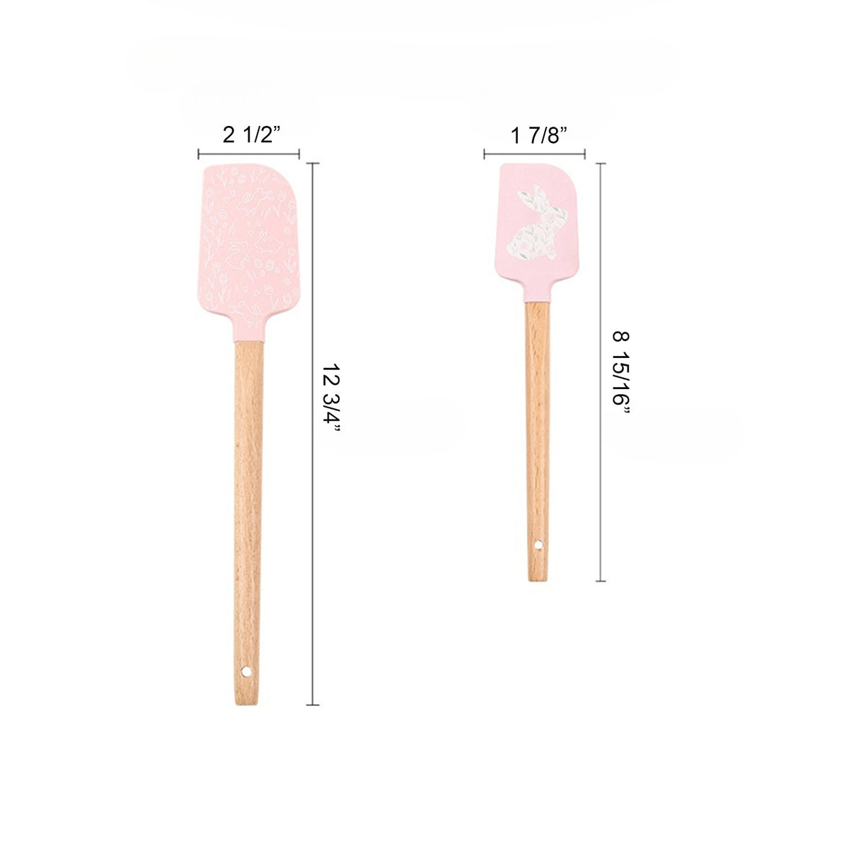 Silicone Spatula Wooden Handle Set Of 2 Pcs Non-Stick Kitchen Kit(Custom Printing on Silicone Head)