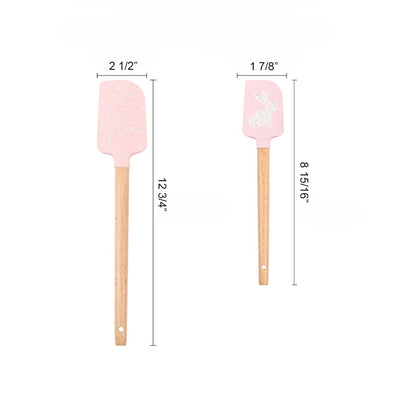 Silicone Spatula Wooden Handle Set Of 2 Pcs Non-Stick Kitchen Kit(Custom Printing on Silicone Head)