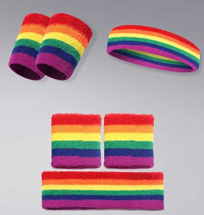 Rainbow Color Sports Anti-Sweat Wristband & Headband Set