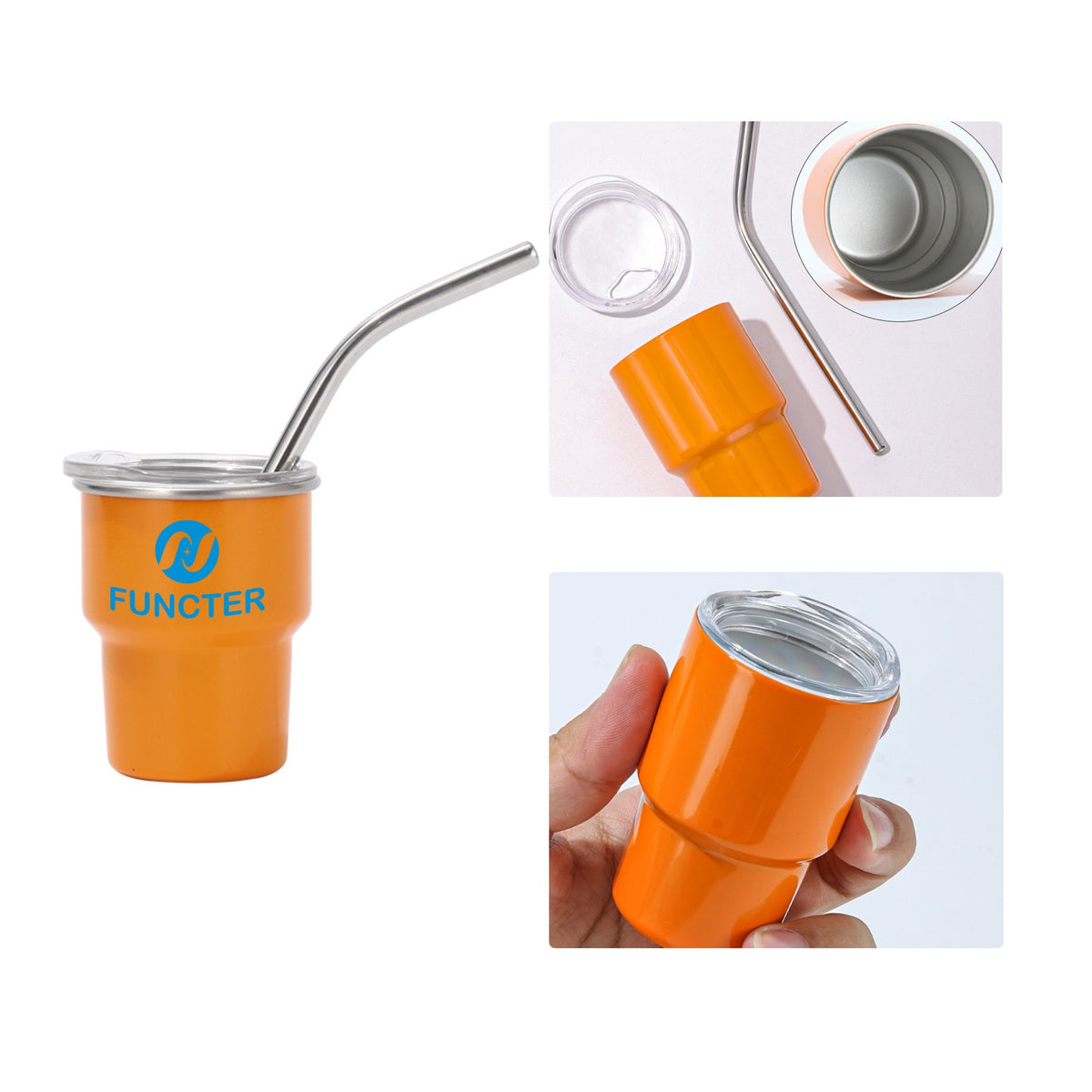 Stainless Steel Screen Printed Mini Tumbler W/ Straw 2 oz.