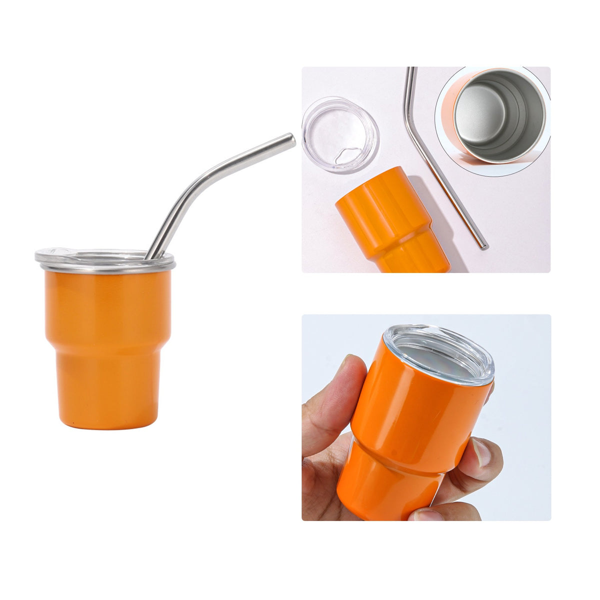 Stainless Steel Screen Printed Mini Tumbler W/ Straw 2 oz.
